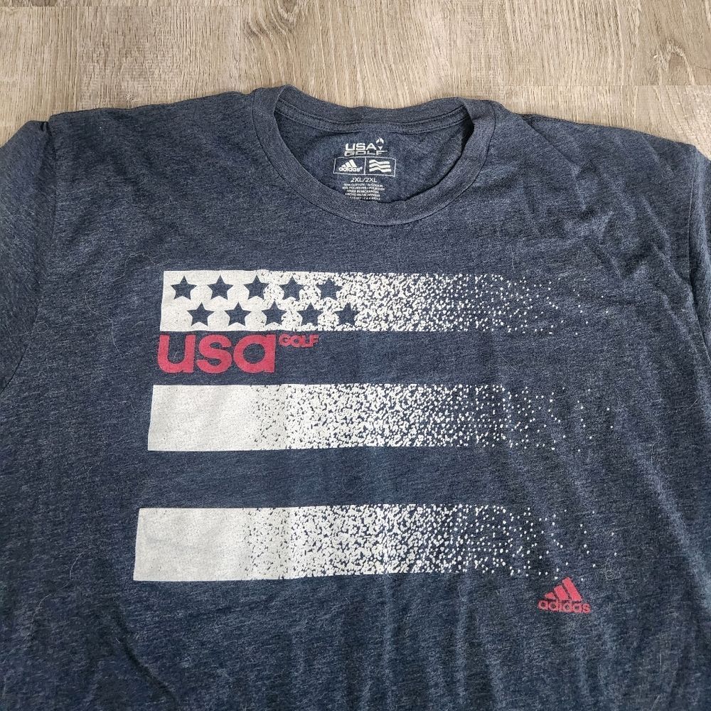 Adidas USA Golf Men's 2XL XXL‎ T-Shirt Flag Logo Short Sleeve Blue Tee Casual - Picture 2 of 8